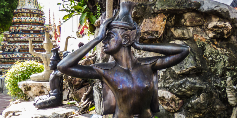 Reusi Dat Ton (Thai Yoga) statue at famous Wat Pho (Buddhist Temple)