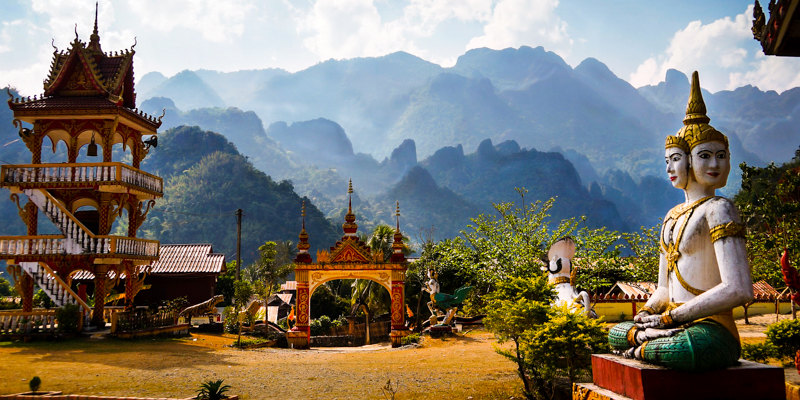 Laos - Buddhist landscape and mountains