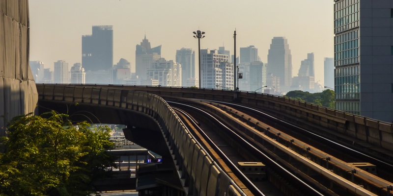 Sky train tracks and skyscrapers in Bangkok