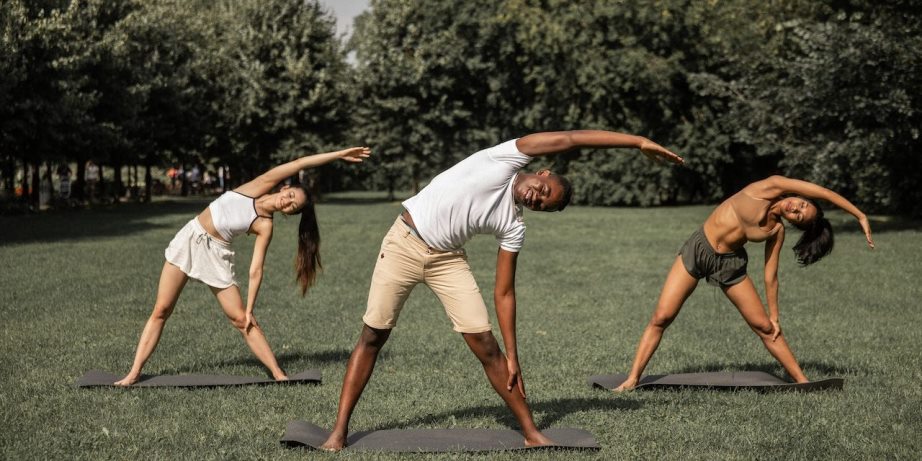 people doing Reverse Triangle pose