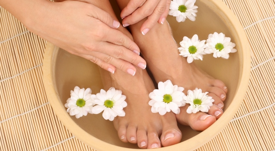 Woman washing her feet