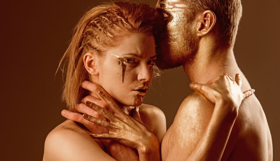Couple performing erotic breathplay