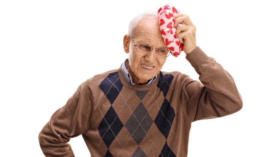 Older man with head injury after falling
