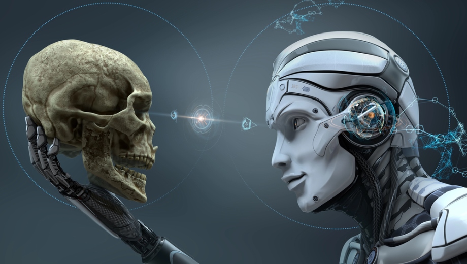 Artificial Intelligence - May God Help Us, If There Is One Robot with AI studying human skull