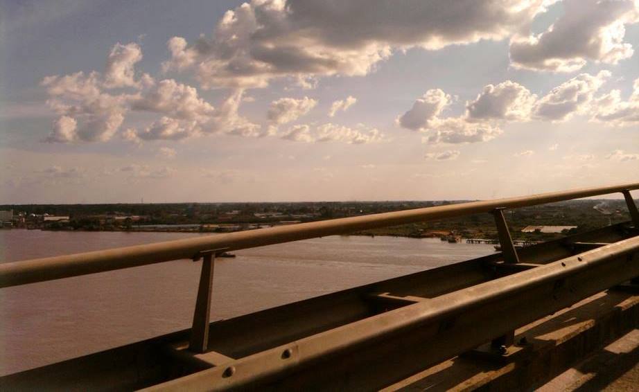 Crossing the bridge of teh Suriname river
