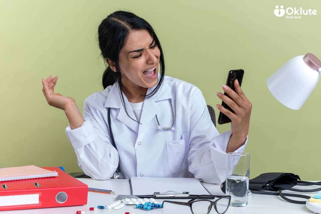 Keeping Track of Health is a Sign of Caution! Doctor inspecting health app